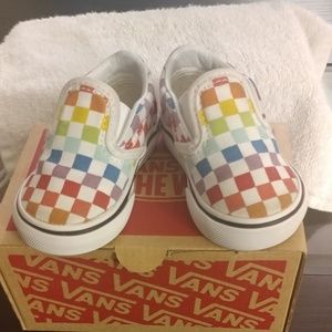 Rainbow Checkerboard Classic Slip-On Vans